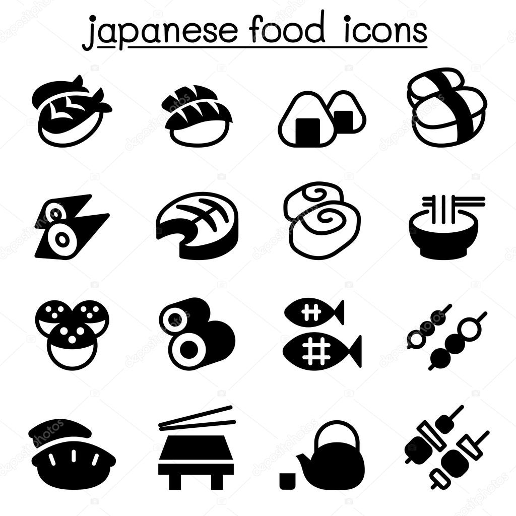 Basic Japanese food icons set