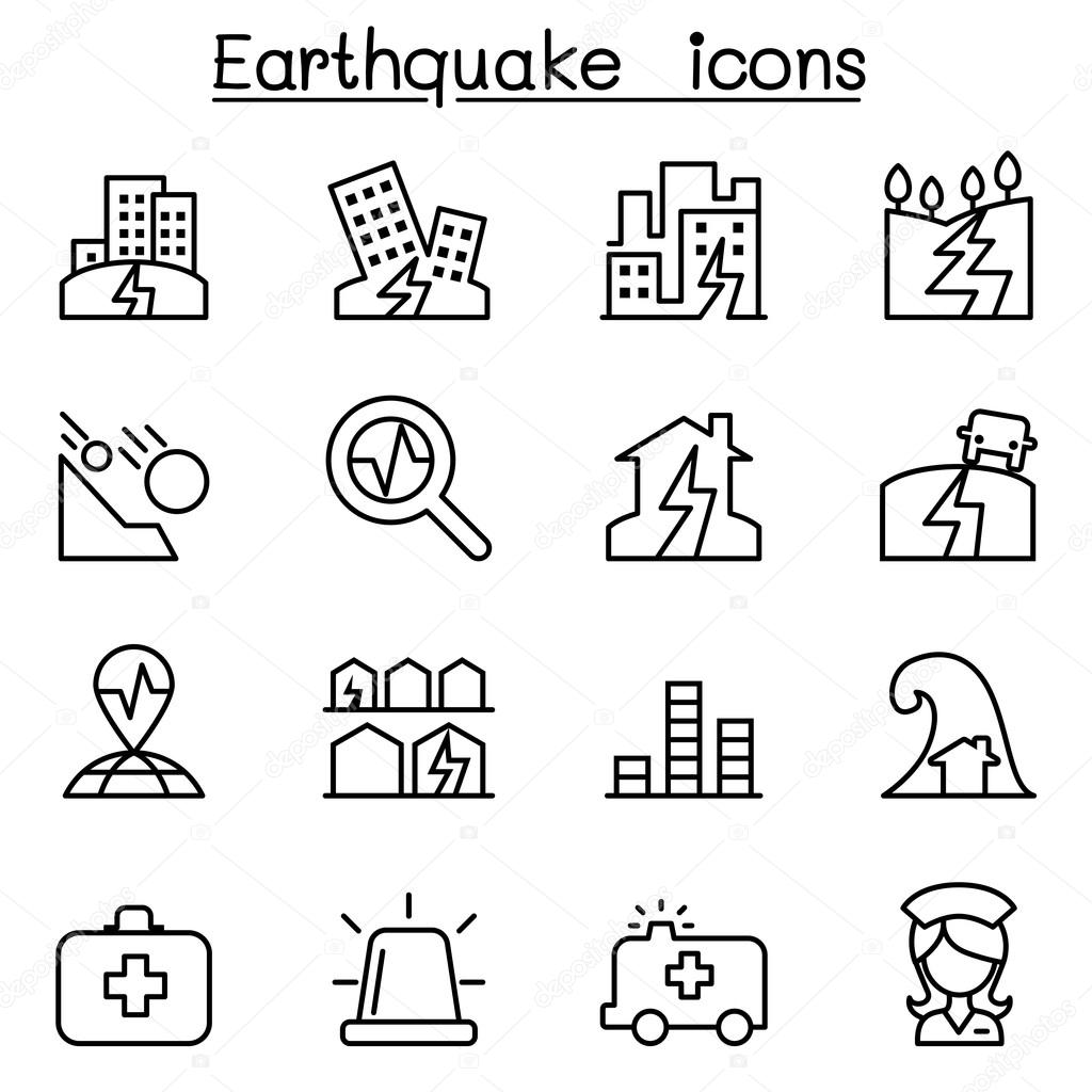 Earthquake icon set in thin line style