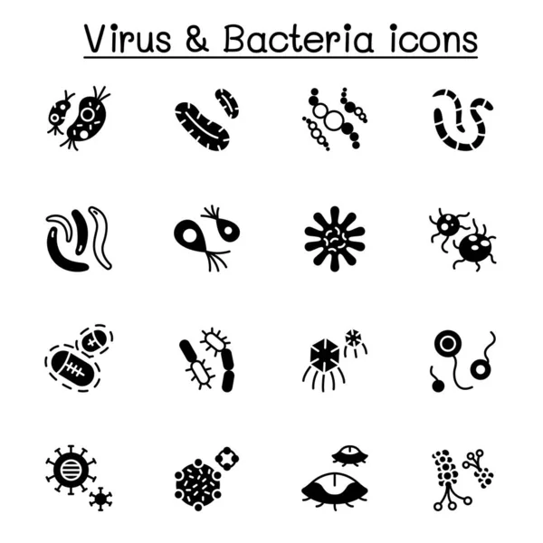 Vírus Bactérias Covid Ícone Conjunto Vetor Ilustração Design Gráfico —  Vetores de Stock