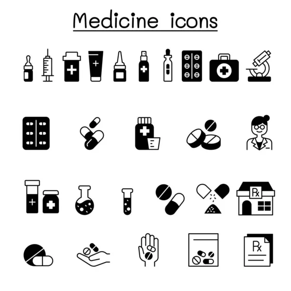 Ensemble Icônes Vectorielles Liées Aux Médicaments Médicaux Contient Des Icônes — Image vectorielle