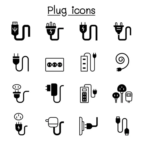 Plug Usb Καλώδιο Υποδοχή Λιμάνι Εικονίδιο Σύνολο Διανυσματική Εικονογράφηση Γραφικός — Διανυσματικό Αρχείο