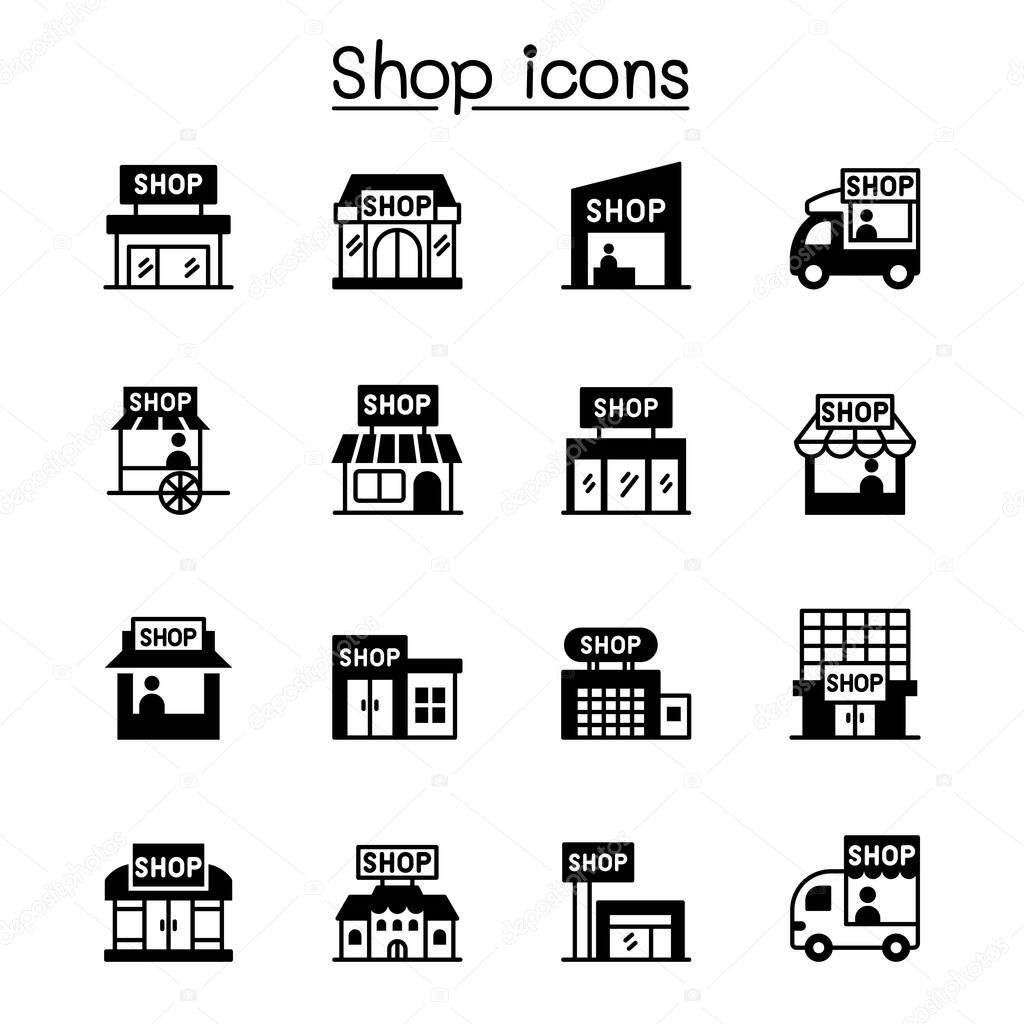 Set of shop icons. contains such Icons as, supermarket, shopping mall, hypermarket, store and more.