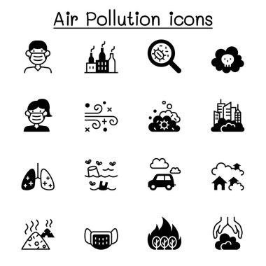 Hava kirliliği ve Virüs hastalığı simgesi vektör illüstrasyon grafik tasarımı