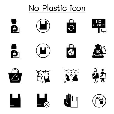 Plastik torba simgeleri yok vektör illüstrasyon grafik tasarımını ayarla