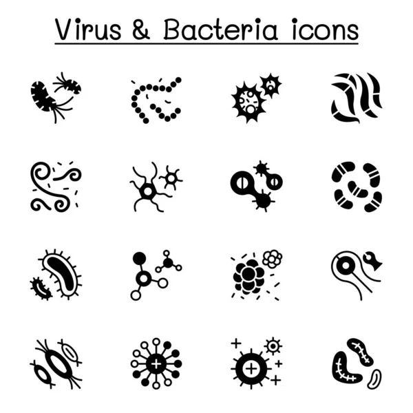 Virus Bakteri Dan Ikon Covid Set Gaya Vektor Gambar Desain - Stok Vektor