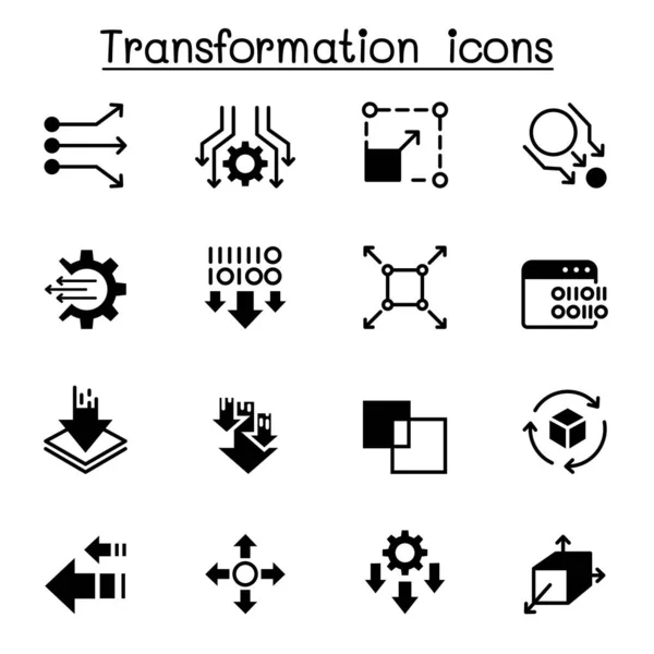Μεταφορά Δεδομένων Μετατροπή Επεξεργασία Αλλαγή Κλίμακα Ενημέρωση Εικονίδιο Σύνολο Εικονογράφηση — Διανυσματικό Αρχείο