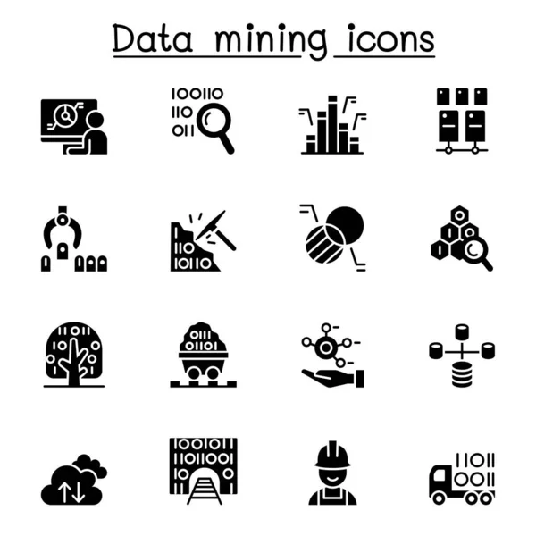 Minería Datos Big Data Icono Almacén Datos Conjunto Vector Ilustración — Vector de stock