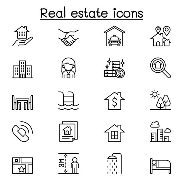 Real estate icon set in thin line style