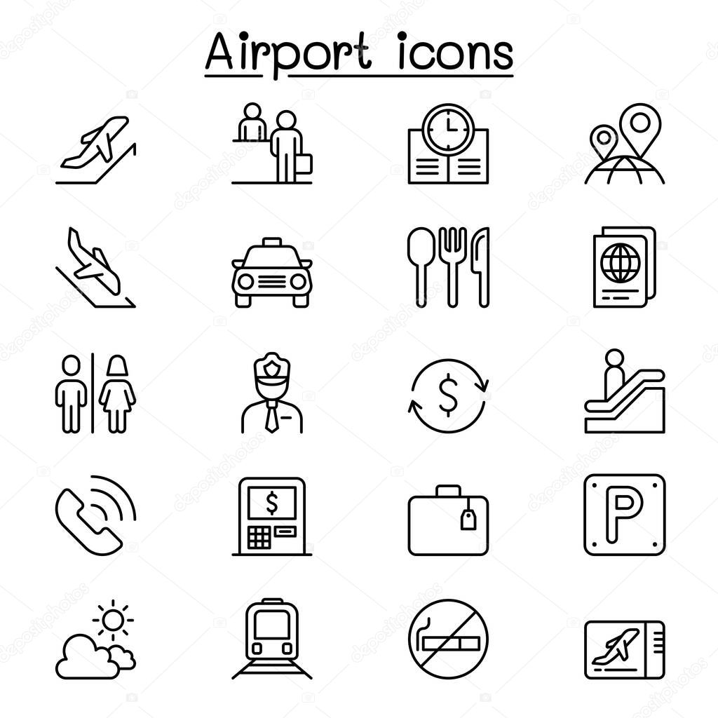 Airport icon set in thin line style