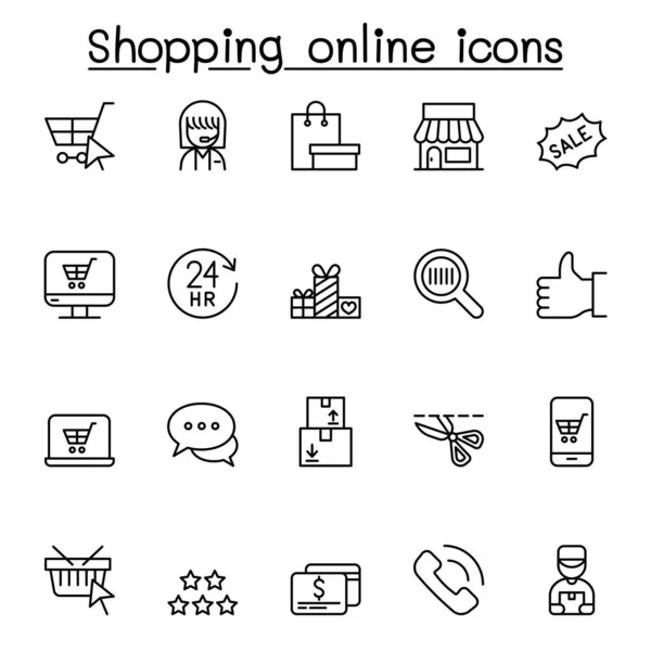 Shopping Online Icon Set Thin Line Style — Stock Vector