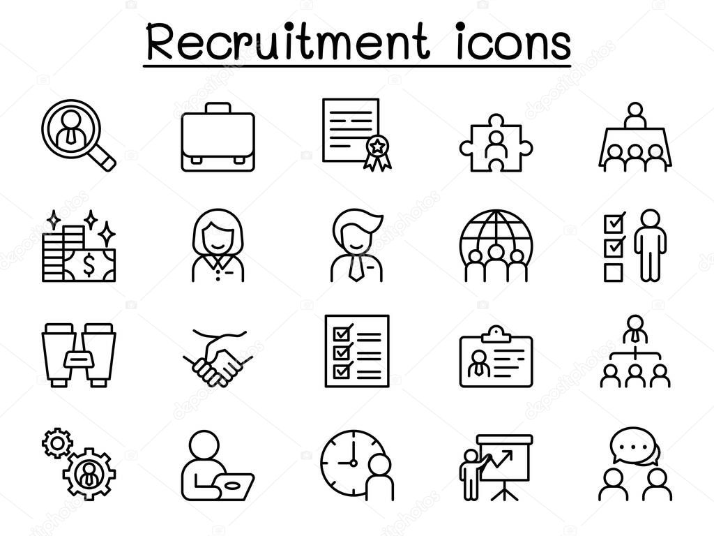 Recruitment icons set in thin line style