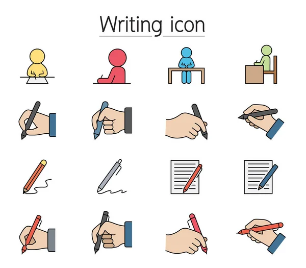 Writing Icon Set Filled Outline Style — Stock Vector