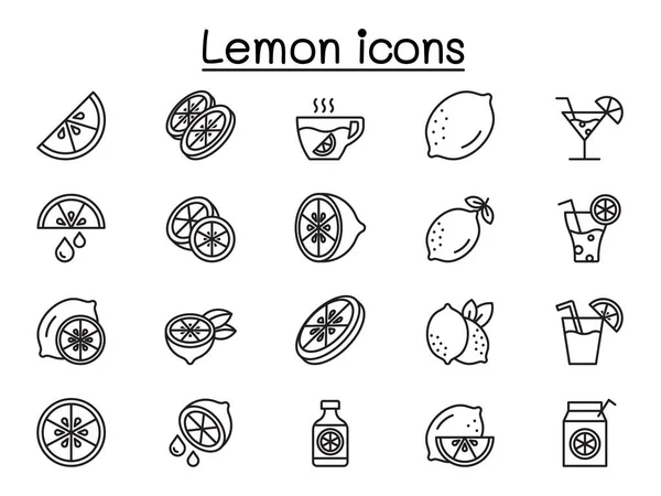 Iconos Limón Establecidos Estilo Línea Delgada — Vector de stock