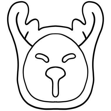 Noel karikatürü, zencefilli kurabiye kurabiyesi geyik suratlı, boynuzlu ve neşeli ifadeli.