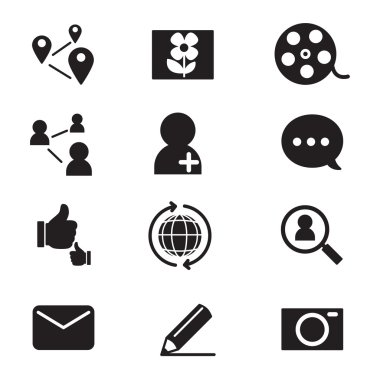 Siluet sosyal ağ Icons set