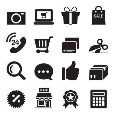 Siluet alışveriş online Icons set