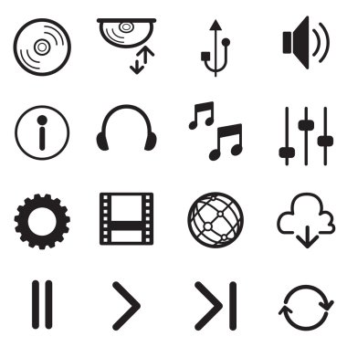 Media player simgeler kümesi. Multimedya. izole. vektör illustratio