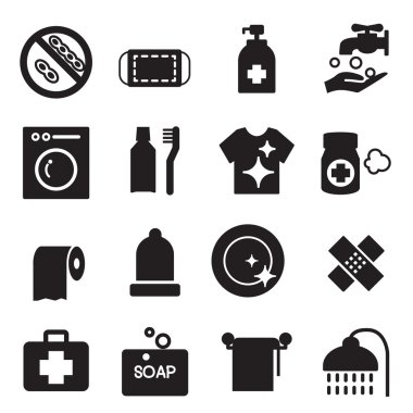 Vektör çizim siluet hijyen Icons set