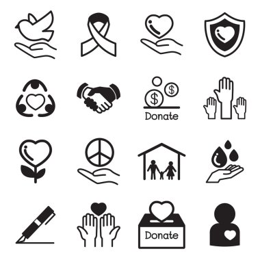 Bağış ve yardım temel simgeler vektör çizim ayarla