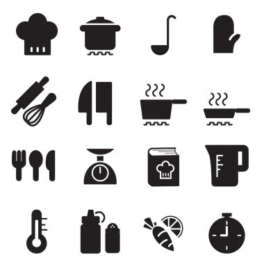 Vektör çizim siluet yemek Icons set