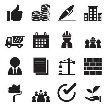 Siluet inşaat Icons set 
