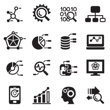 Veri madenciliği, veritabanı, veri analiz Icons set