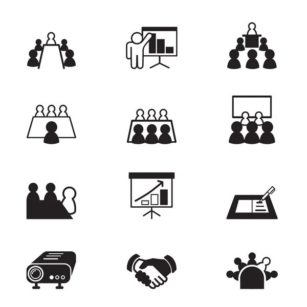 Reunião de negócios e conjunto de ícones de conferência —  Vetores de Stock