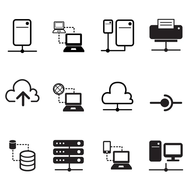 Intercambio de datos, alojamiento, servidor, iconos de red en la nube — Vector de stock