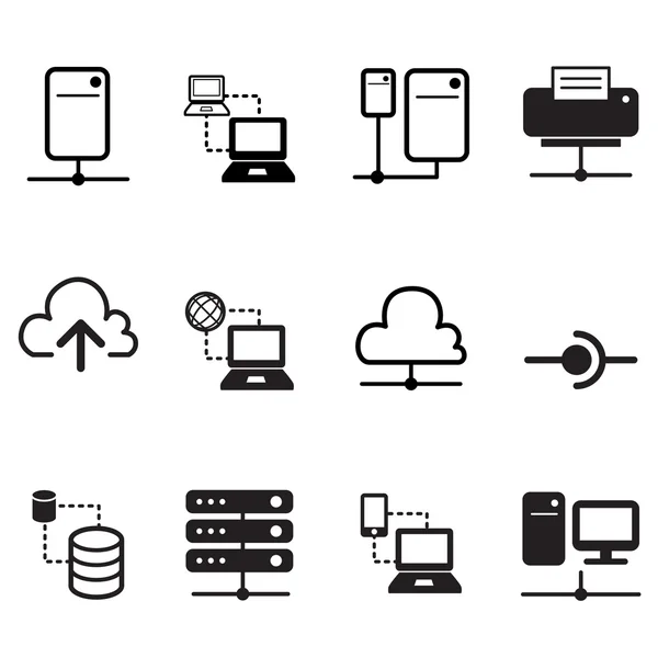 Data sharing, webbhotell, Server, Cloud Network ikoner — Stock vektor