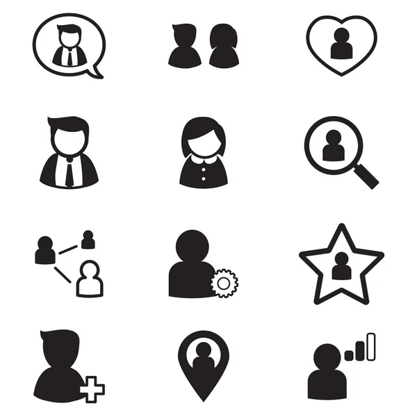 Usuario, grupo, iconos de relación establecidos para la aplicación de redes sociales — Archivo Imágenes Vectoriales