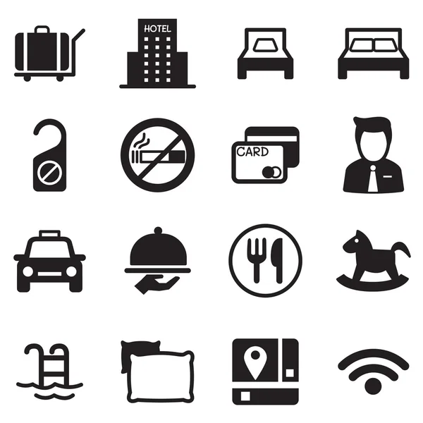Iconos para hostales y hoteles conjunto silueta Vector ilustración Símbolo — Vector de stock