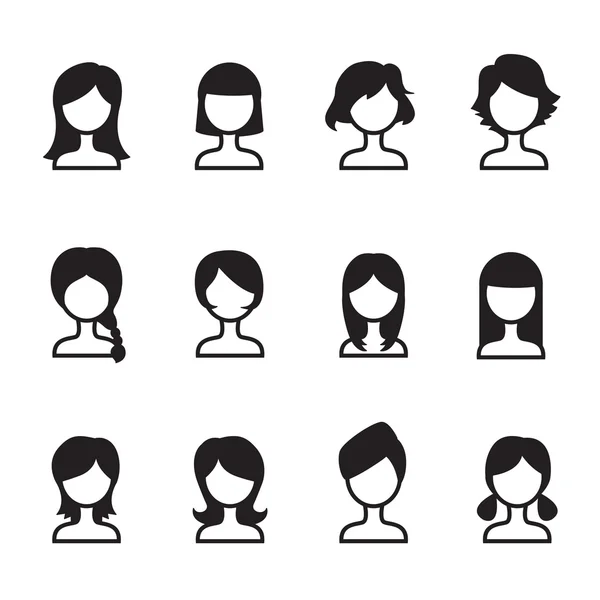 女性の髪のスタイルのアイコン ベクトル シンボル iillustration セット — ストックベクタ