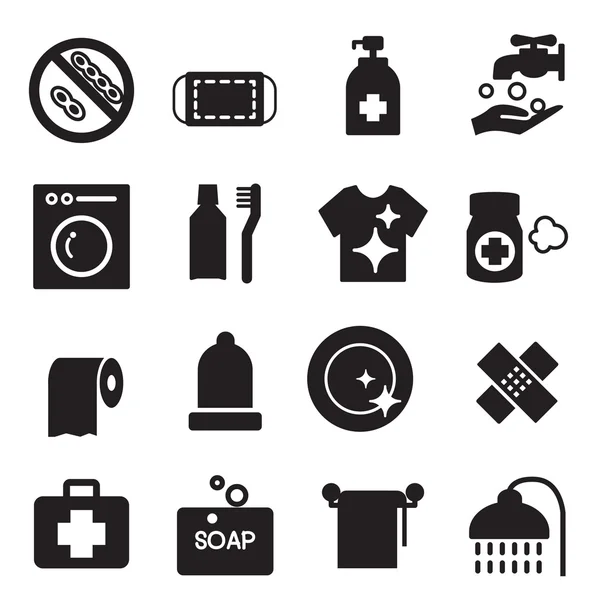 Juego de iconos de Silhouette Hygiene Ilustración vectorial — Vector de stock