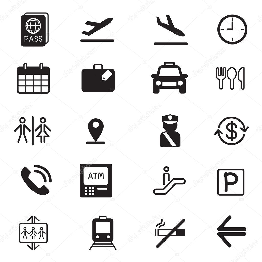 Airport silhouette icons set Vector illustration Symbol