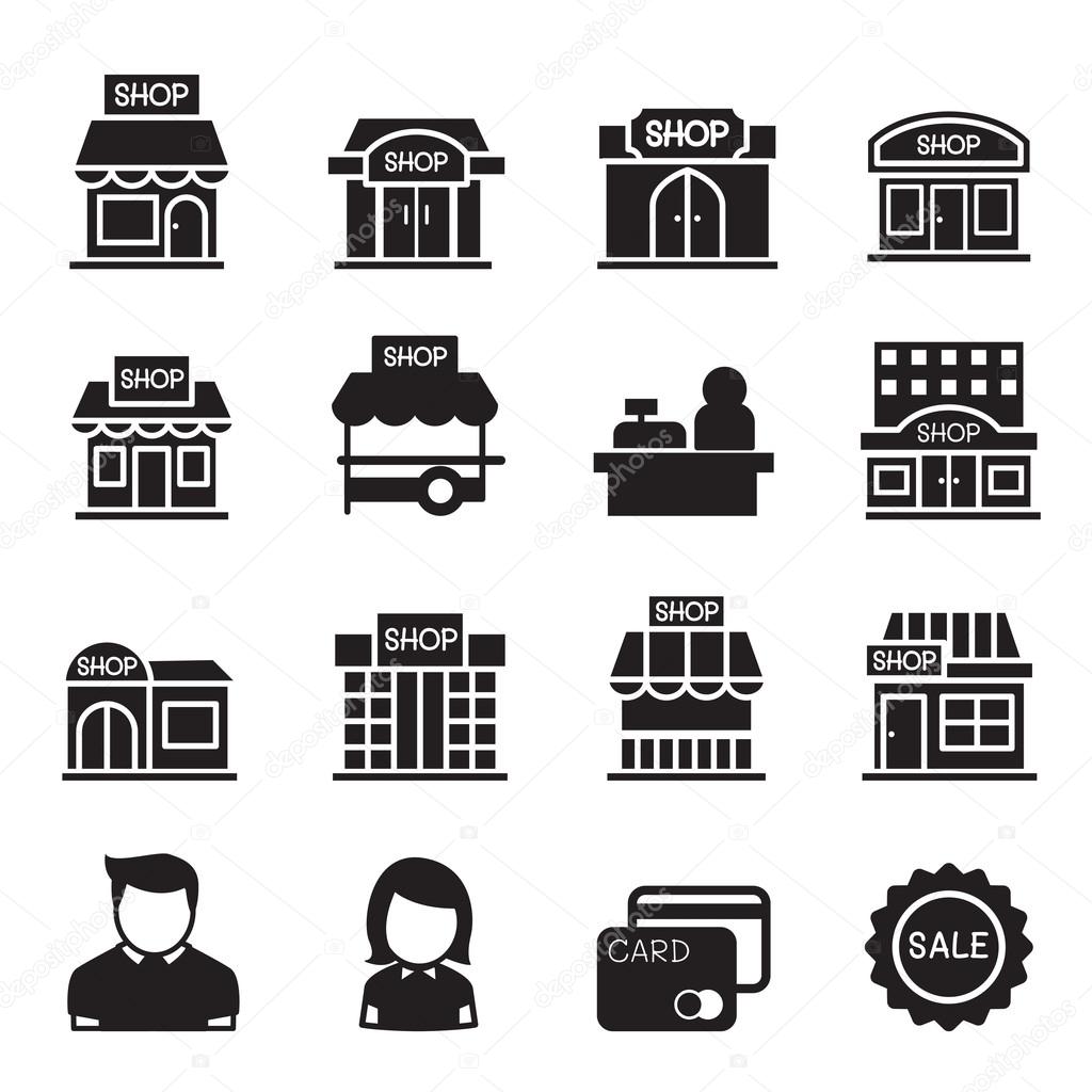 silhouette Shop building icon set