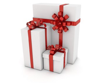 Beyaz arka plan üzerinde ağaç Noel hediye kutuları