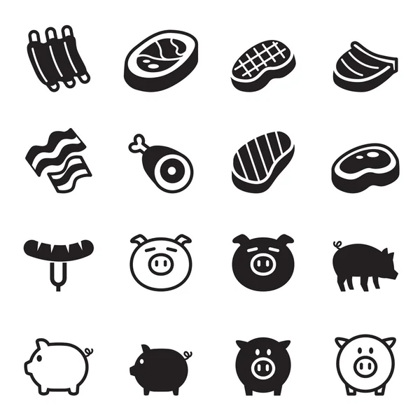 Sertés & sertés ikonok beállítása vektoros illusztráció — Stock Vector