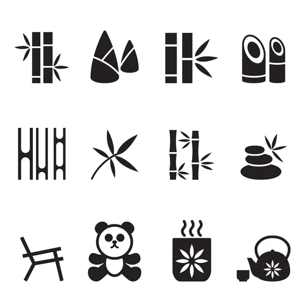 Bamboe pictogrammen instellen Vectoricons set vectorillustratie — Stockvector