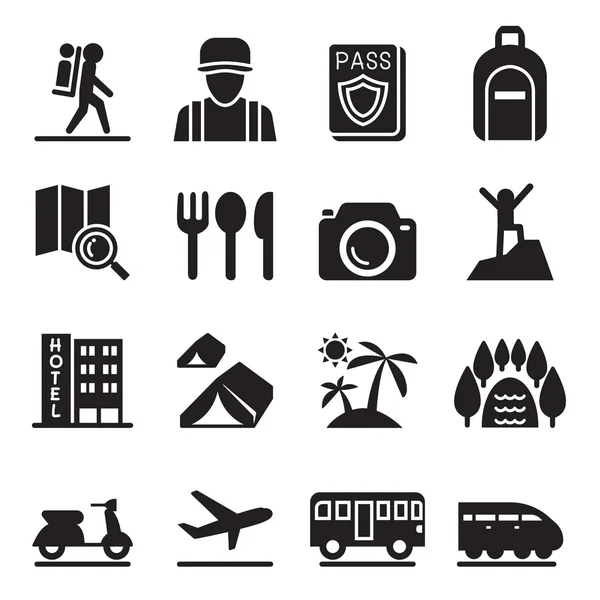 Iconos de Bacpacker set vector ilustración — Archivo Imágenes Vectoriales