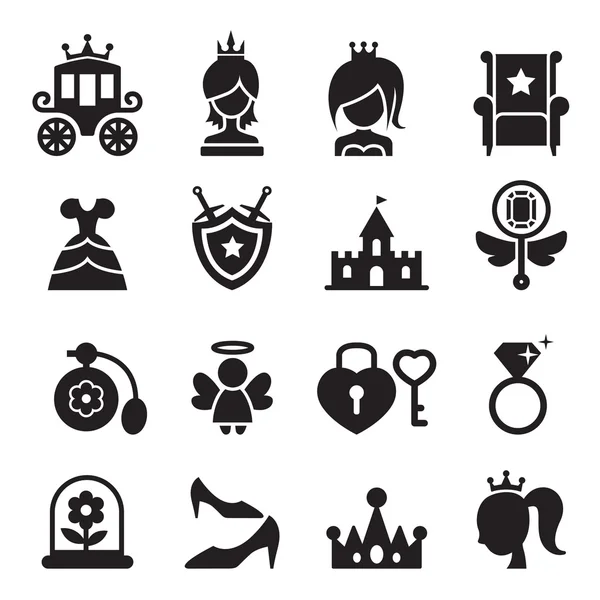 Princesa iconos conjunto vector ilustración — Archivo Imágenes Vectoriales