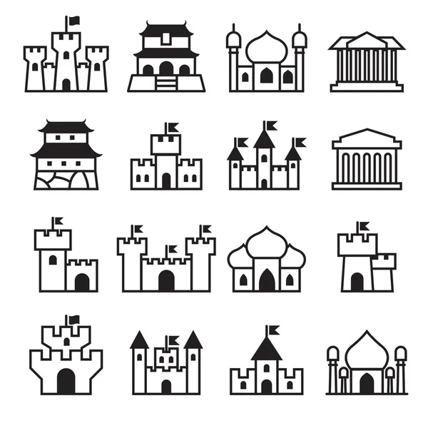 Icones castelo & palácio conjunto vetor ilustração — Vetor de Stock