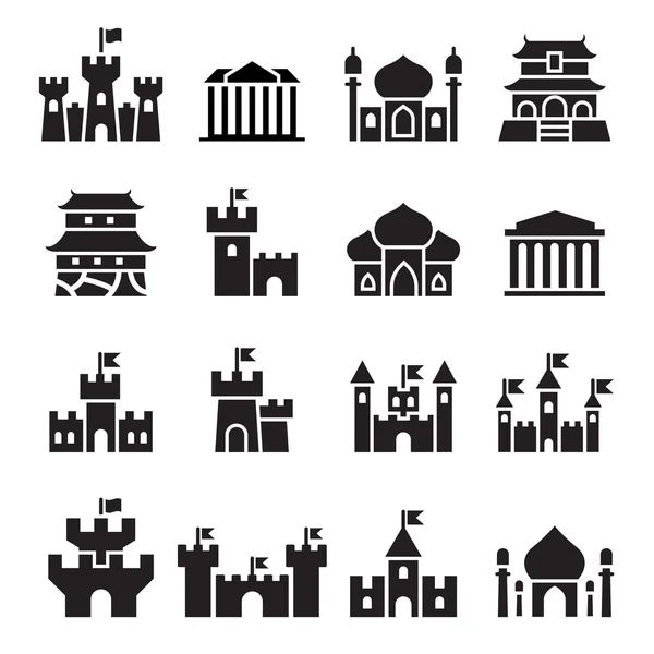 Castillo y palacio iconos — Vector de stock