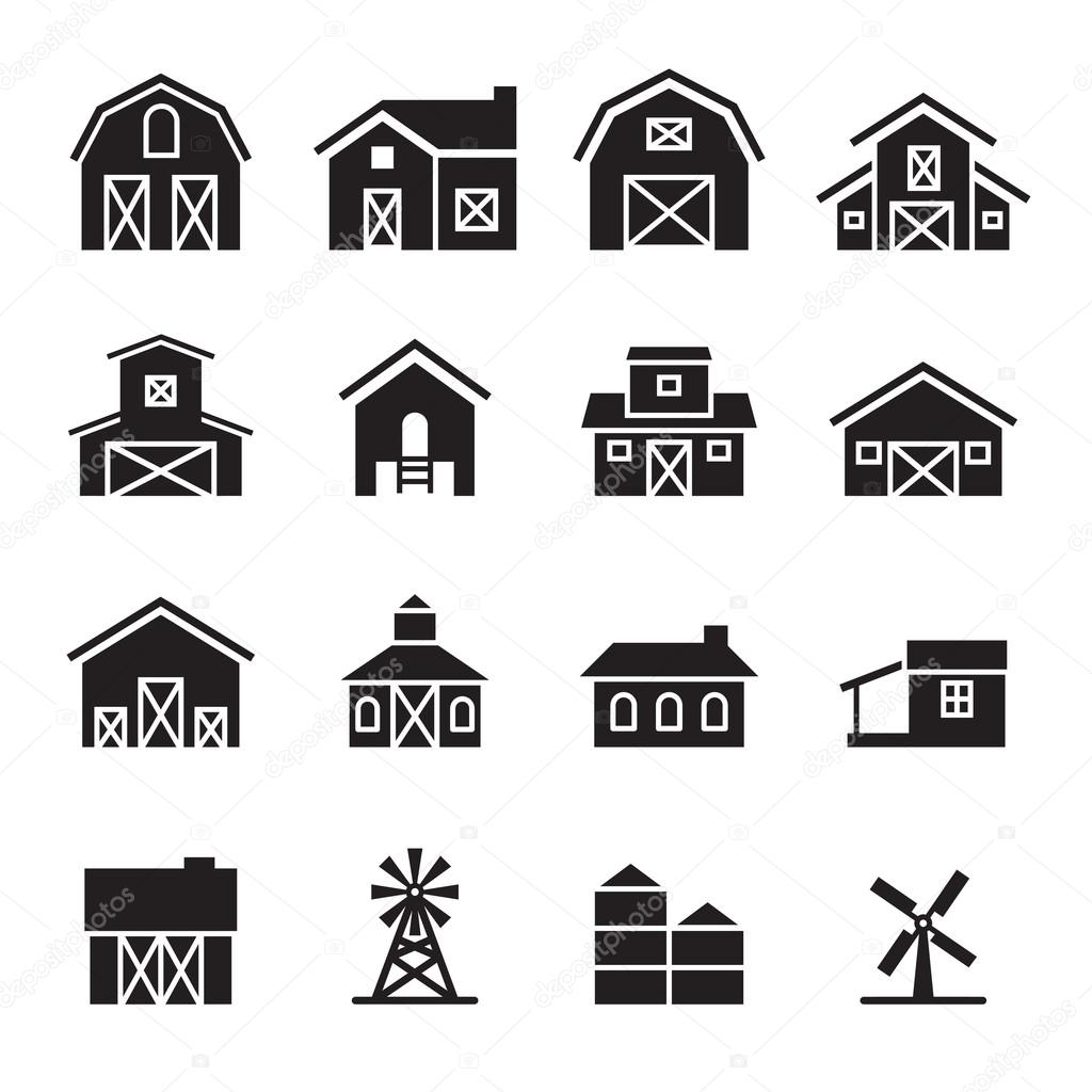 Barn & farm icons set vector illustration
