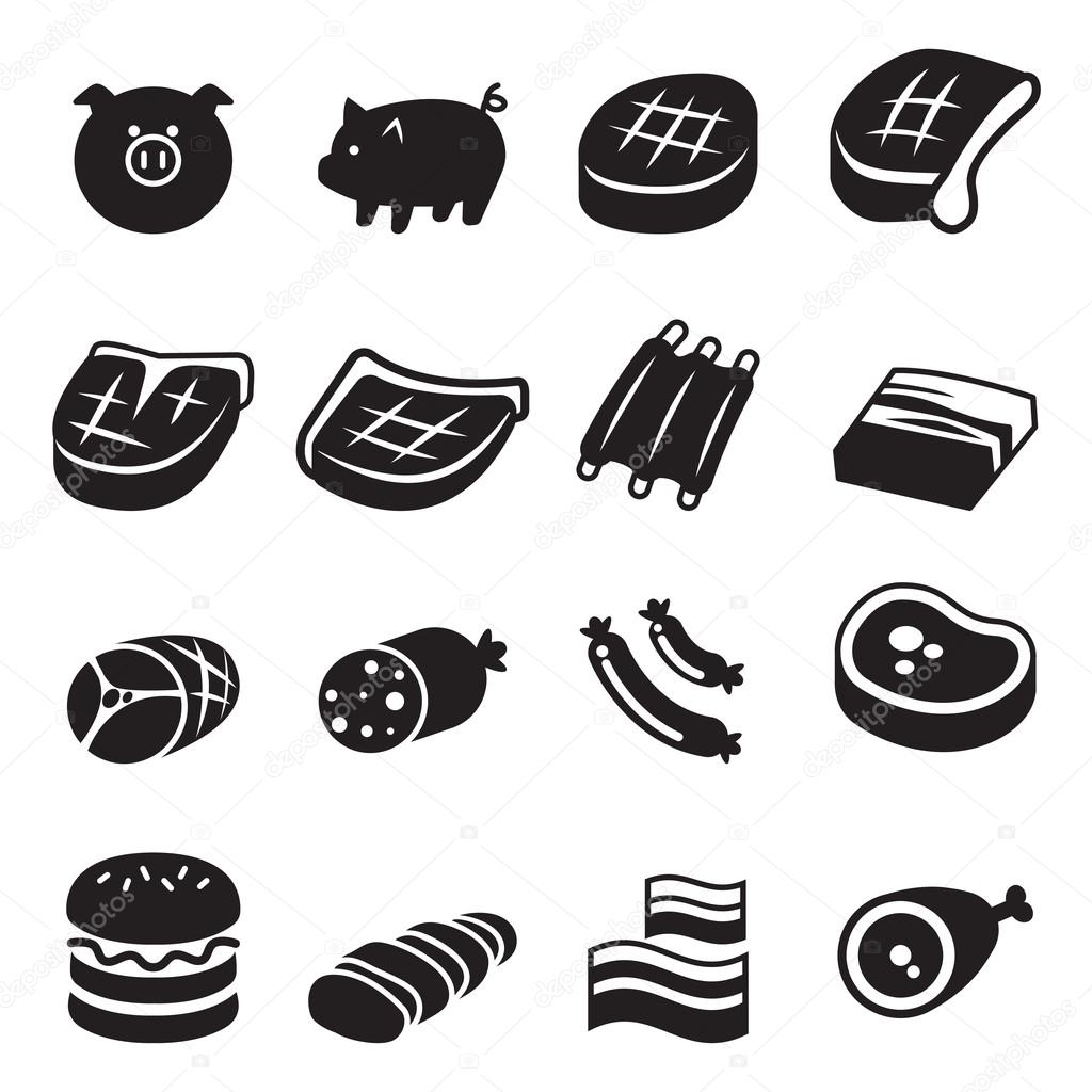 Pork & pig icons set vector illustration