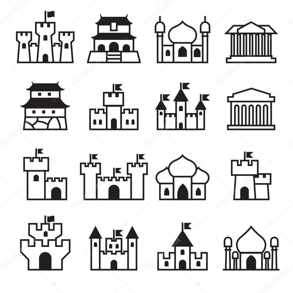 Castle & palace icons set vector illustration