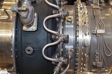 Uçak motoru yakın çekim unsurları. Arka plan