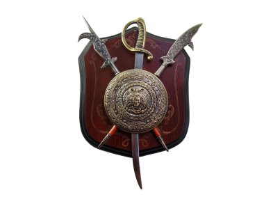 Kalkanlar, kılıç ve mızrak şeklinde dekor