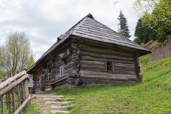 Ancient wooden house Ukrainian peasant. Kolochava, Ukraine