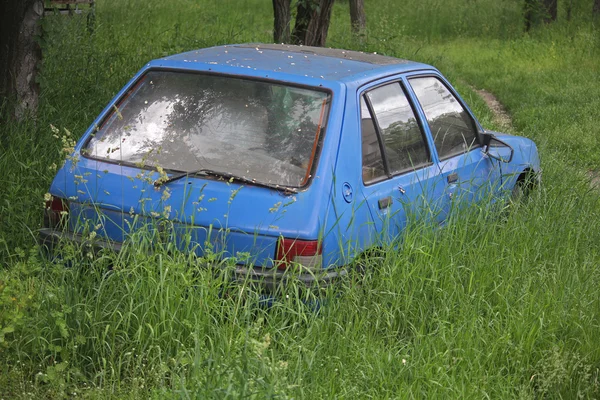 Elhagyott régi autó a benőtt a fű — Stock Fotó