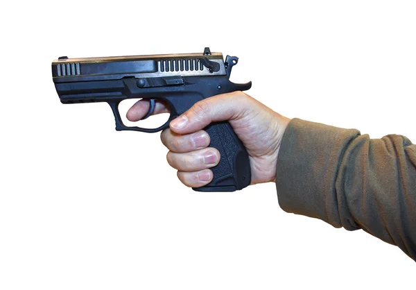 Guns in hand of man isolated on white background. Weapon — Stock Photo, Image